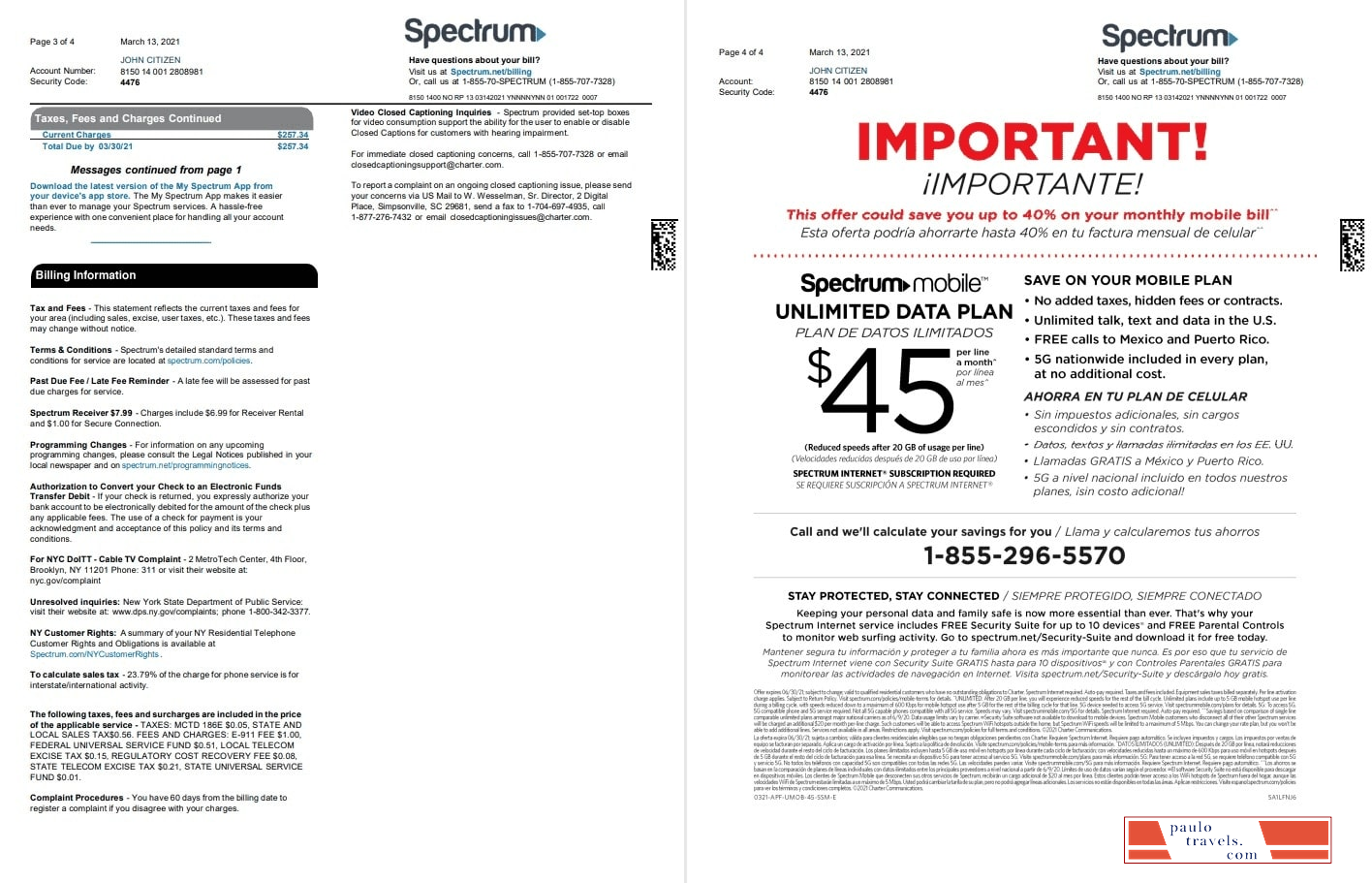 USA Spectrum utility bill template in Word and PDF format (4 pages) 3 4